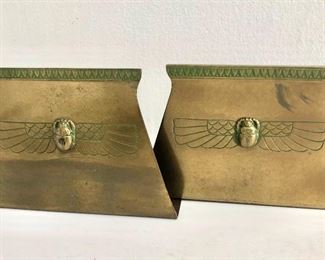$65 - Benedict Karnak 1920's revival  scarab brass book ends 5 1/2" W by 3.5 inches tall 