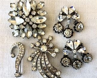 $25 LOT 5 white rhinestone pins.  Top left: 1.5"x1.5" as reference 