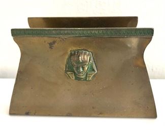 $45 Egyptian Revival art deco brass napkin holder 5" L by2 1/2" H