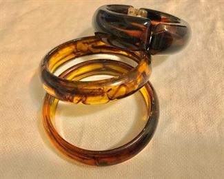 $35 Set of 3 bangles honey and faux tortoise.  Top: 2.3"D;  Others: 2.7"D