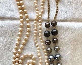 $12 Each Faux pearl necklaces Far Right SOLD  Sarah Coventry.  Left: 25"L.  Middle: 16"L.  Right: 21"L with ext