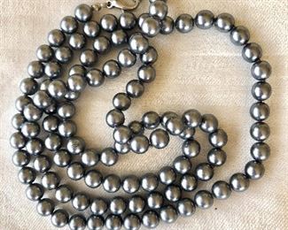 $22 Extra long Faux pearl blue gray necklace.   37"L