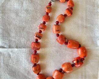 $40  Coral colored stone   beaded necklace 