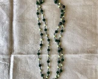 $30 Dark and light green beaded necklace.  45"L