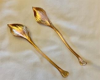 $40 - Pair of Hosta Spoons, By Michael Michaud Table Art - These Hosta Spoons from Michael Michaud are cast in pewter with antique bronze finish. Like all of Michael Michaud's Table Art decor, the Hosta Spoon set is food safe. Michael Michaud Table Art is handcrafted in New York City. Approx. 5.5" each.