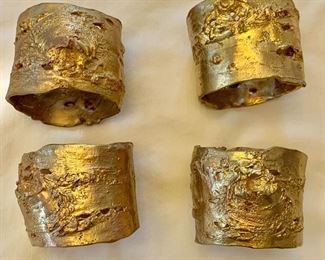 $50 - Birch Bark Napkin Rings by Michael Michaud - A collection of intricately detailed handmade pewter napkin rings from Michael Michaud that capture the delicate paper thin birch tree bark. The Birch Bark Napkin rings are cast in pewter with an antiqued finish. Approx. 3"D
