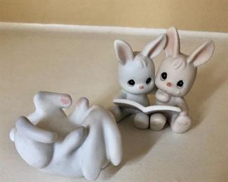 $20 - Pair small porcelain rabbit figures. Left: 1.5" H, 2.5" L, .75" D.  Right: 2.5" H, 2" W, 1.5" D.