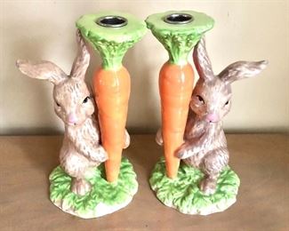 $40 -  Pair rabbit/carrot candlestick holders Each 8.5" H, 4" diam.