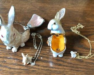 Detail of bunny boxes open with necklaces 