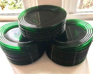 $5 each - Set of 5  green glass plates. Each 8" diam.  (40 have sold) 