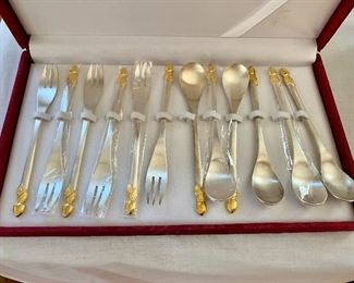 $150 Set of 800 silver forks and spoons (12 total).  Each piece 5.75" L.  