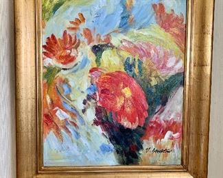 $225  - V. Stocktow floral, whimsical painting  30" H x 26.5" W. 