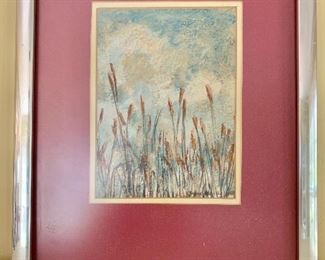 $50 - "Cattails" original watercolor by June Dorothy.  10.75" H x 8.75" W. 