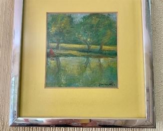 $50 - Landscape watercolor by June Dorothy - needs to be reframed.  9.5" H x 9" W. 
