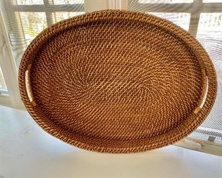 $40 - Wicker woven tray. with handles - 22" L, 17" W, 2" D