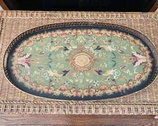 $75 - Painted oval tray with handles.  28" L, 15" W, 1.5" D