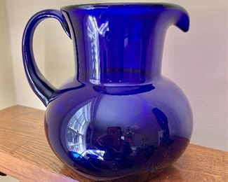 $40 - Cobalt blue pitcher #1.  7" H, 6.5" diam. 
