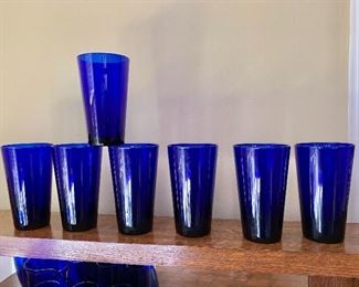 $8 each 7 Cobalt blue glasses.  6" H, 3.5" diam. 
