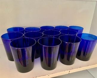 $6 each 13 Cobalt blue glasses.  4.5" H, 3.5" diam. 