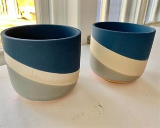 $30 - Pair of hand painted vessels.  Each 3.5" H, 3.5" diam.