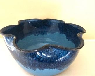 $40 Studio pottery signed "Mallick" fluted bowl.  4" H, 9" diam. 