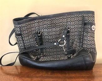 $60 Used Coach signature canvas  purse with straps.   11" H, 15" W, 4" D, 12" handle drop.
