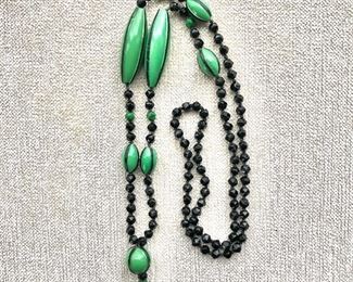 $40 Art deco green and black necklace with drop 32" L