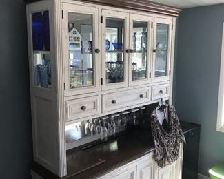 Beautiful, custom painted hutch. Lots of glassware sold separate.