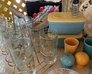 Westinghouse refrigerator dishes, Anchor Hocking tumblers in carrier