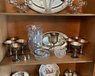 Candlewick vase & candleholders, silverplate