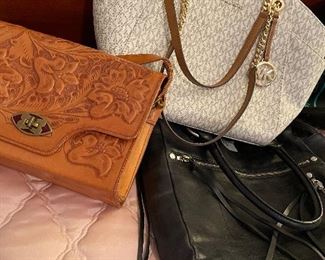 New w/tags Michael Koors, vintage tooled leather purses