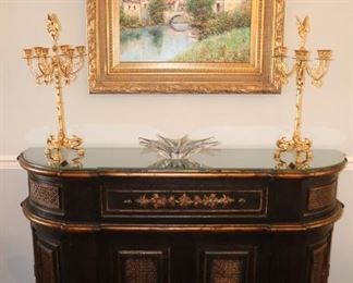 Pair of French Restauration Candelabras, original oil, Baccarat Starfish Dish