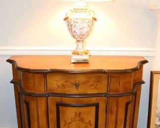 Pair of French Porcelain Lamps, pair of shaped Cabinets.