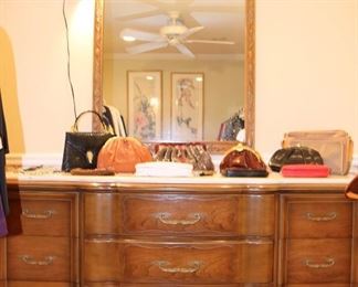 Marble top Triple Provincial Dresser, Judith Lieber Bags