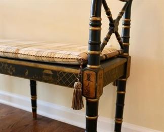 Ebonized & Gilt Cane Seat Bench