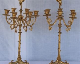 Pair dore Bronze French Restauration style Candleabras