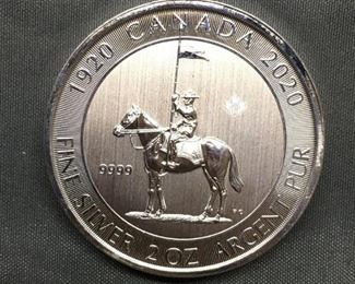 2 Troy Ounce .999 Fine Silver Canada Royal Mountie $10 Silver Bullion Round Coin