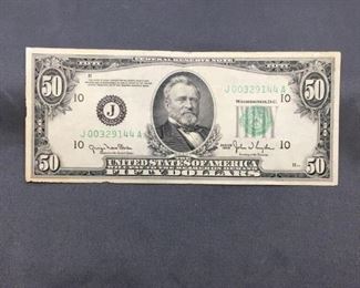 1950 United States Grant $50 Green Seal Bill Currency Note