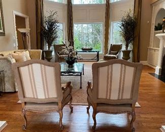 Pair of French arm chairs by Kreiss upholstered in suede leather.