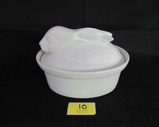 Porcelain rabbit covered dish