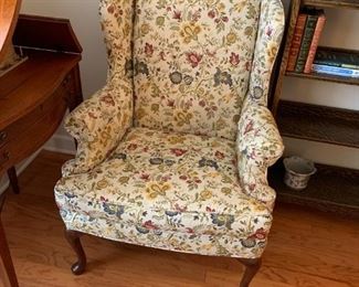 #10	Cream/Gold/Blue Floral Wingback Chair  w/q/a Legs	 $75.00 
