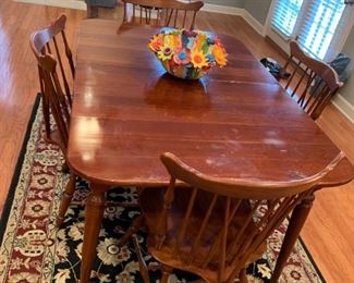 #20	Ethan Allen Table w/4 chairs w/2 leaves  (solid Cherry) as is top 56-86x38x29	 $175.00 
