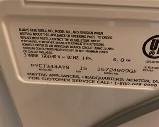 #38	Maytag Dryer (right swing) PYET344AYW	 $100.00 
