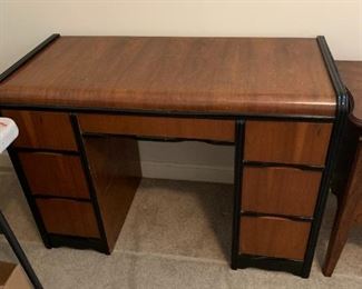 #42 Wood Antique Mid-Century Desk w/5 drawers 43Wx19.5Dx30W w/waterfall front $100.00