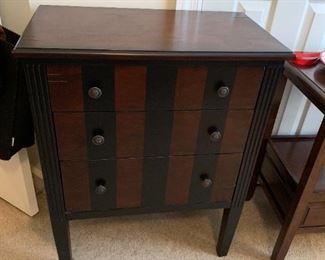 #53	3 drawer End Table w/Black Stripe on Front  25Wx14Dx31T	 $75.00 
