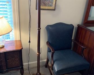 #57	Copper Painted Floor Lamp  55" Tall	 $75.00 #58	Blue Cambridge Wedgewood Side Chair	 $100.00 
