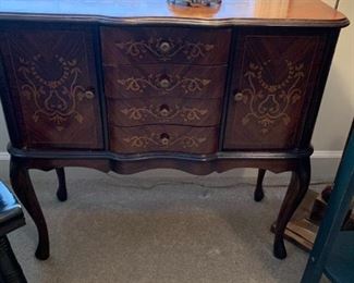 #56	 4 drawer & w2Door  InlaidAntique Wood  End Table door 27.5Wx12Dx26T	 $200.00 
