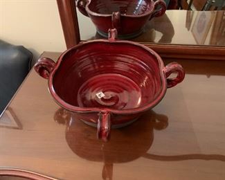#61	4 handle Red Clay Pottery Bowl	 $35.00 
