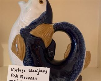 #96	Vintage Wanjiang Fish Nnouveau Majolica CBK 1991 China Fish Pitcher Signed	 $30.00 
