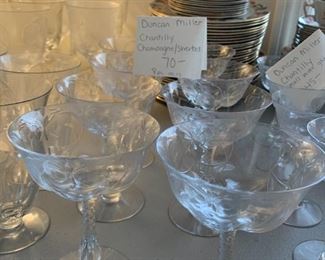 #107	Duncan Miller Chantilly Iced Tea Goblets - set of 15	 $150.00 
#108	Duncan Miller Chantilly Small  set of 11- as is	 $60.00 
#109	Duncan Miller Chantilly Water Goblets - set of 15 - as is	 $150.00 
#110	Duncan Miller Chantilly Champagne/Sherbert - set of 8 - as is	 $70.00 
#111	Duncan Miller Chantilly small Wine Glass - set of 7 - as is	 $45.00 
